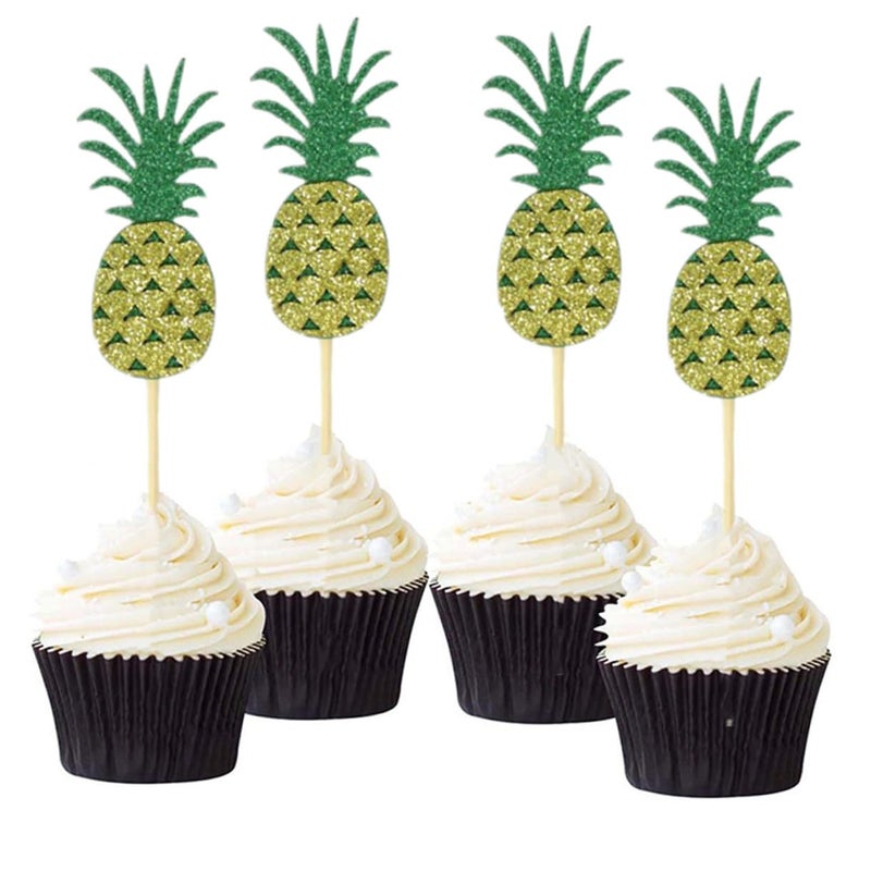 Pineapple Cake Toppers Set 32pcs Nonwoven Tropical Luau Birthday Party Supplies - Image 5