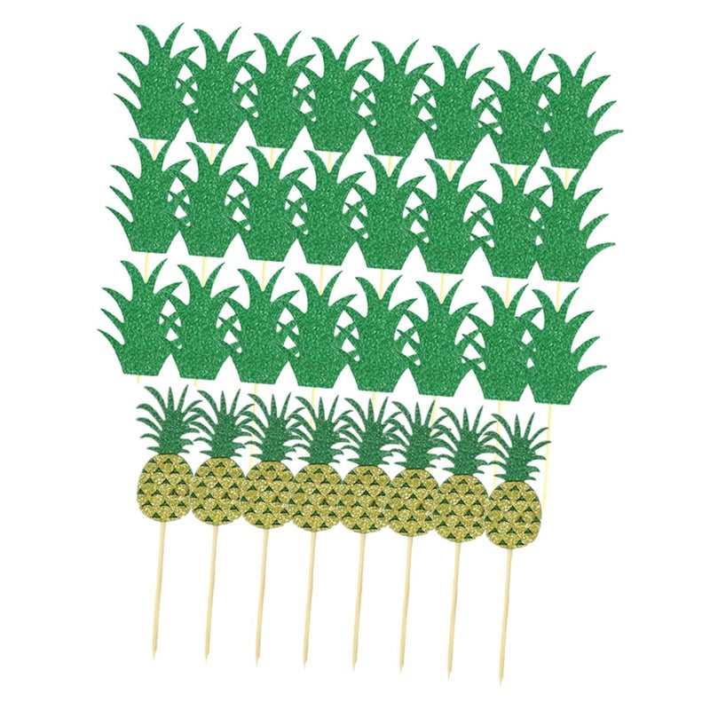 Pineapple Cake Toppers Set 32pcs Nonwoven Tropical Luau Birthday Party Supplies - Image 2