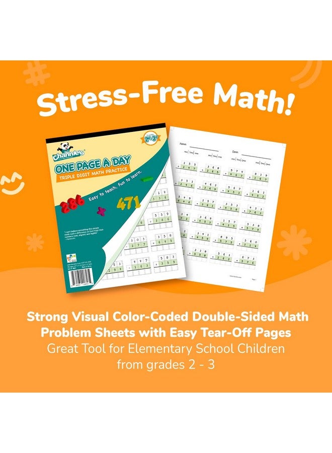 Channie's One Page A Day Math Workbook, Triple Digit Math Practice Worksheets, 50 Pages Front And Back, 25 Sheets, Grades 2Nd And 3Rd, Addition And Subtraction Workbook, Size 8.5” X 11” - Image 2