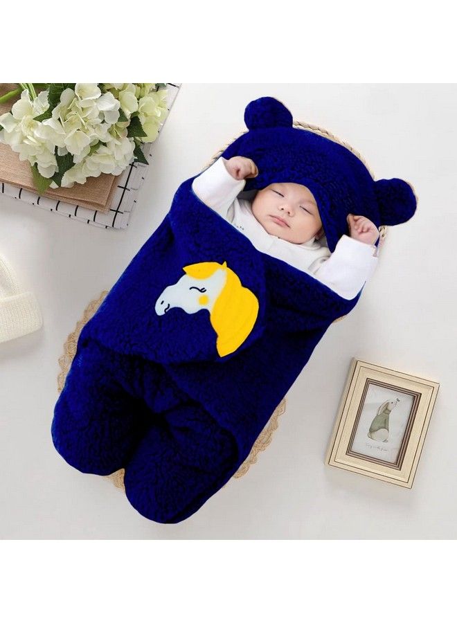 Brandonn Newborn Baby Sleeping Bag Pack Of Wearable Flannel 0 6 Months Hooded Swaddle Wrapper Baby Blanketnavy Blue Skin Friendly - Image 3
