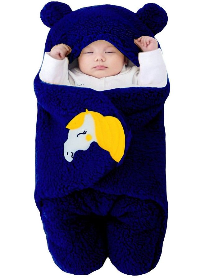 Brandonn Newborn Baby Sleeping Bag Pack Of Wearable Flannel 0 6 Months Hooded Swaddle Wrapper Baby Blanketnavy Blue Skin Friendly - Image 1