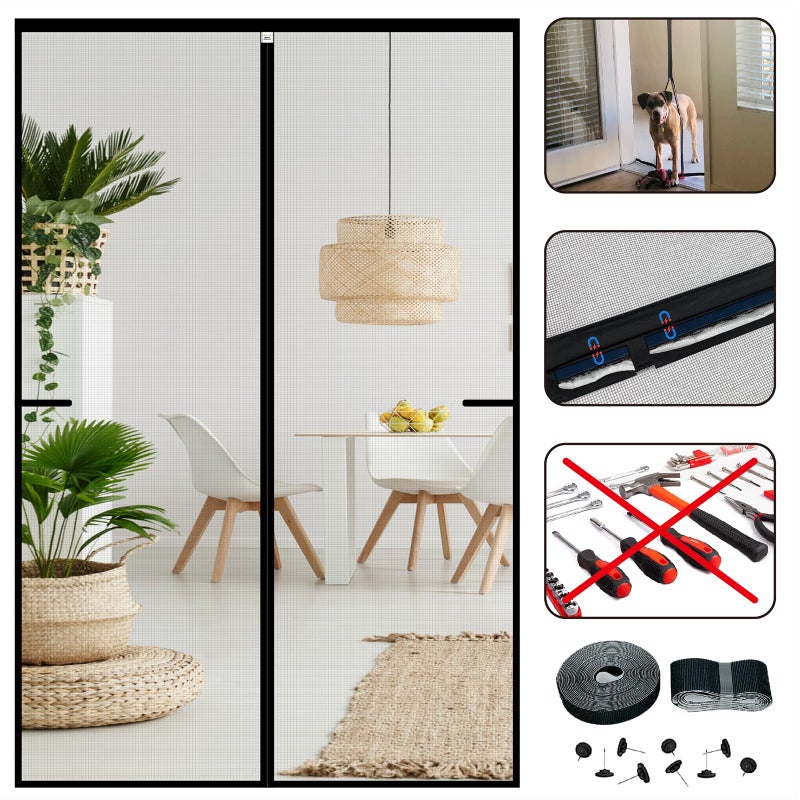 CHIYUNS Screen Door Mesh Magnetic Closure 34 x 82 inch Self Closing Fiberglass Mosquito Net with Magnet for Doors Heavy Duty Bug Fly Screens Curtain for Doorway Keep Bugs Out Pet Friendly