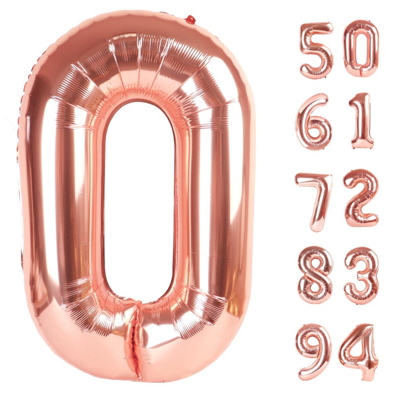 IWERP Rose Gold Number Balloon 40 Inch, 0 Number Balloons, 10 20 30 40 50 Numbers Balloon Birthday Decorations, Party Supplies for Women Men - Image 1