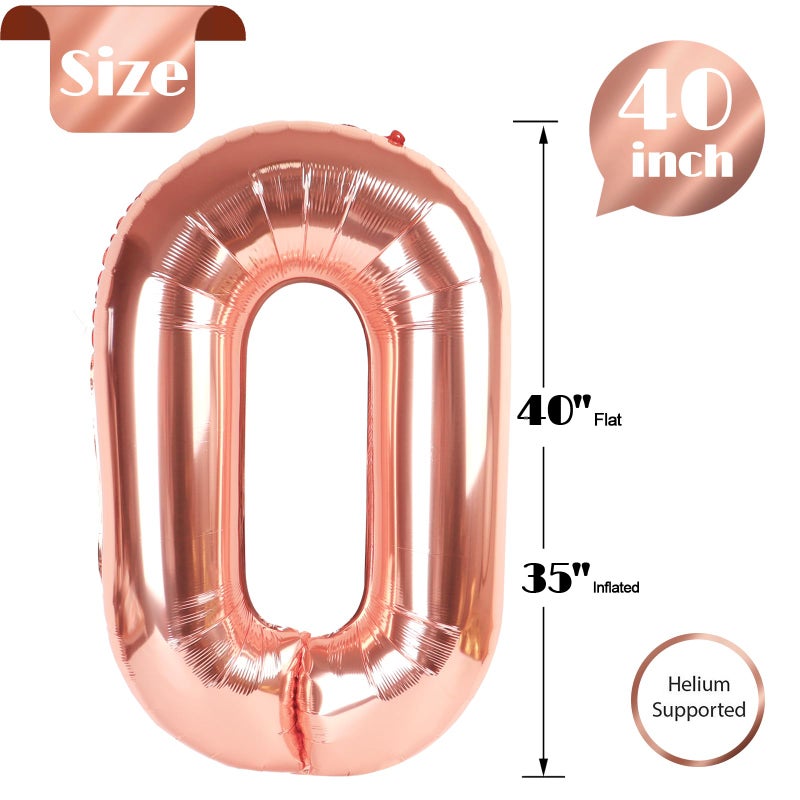 IWERP Rose Gold Number Balloon 40 Inch, 0 Number Balloons, 10 20 30 40 50 Numbers Balloon Birthday Decorations, Party Supplies for Women Men - Image 5