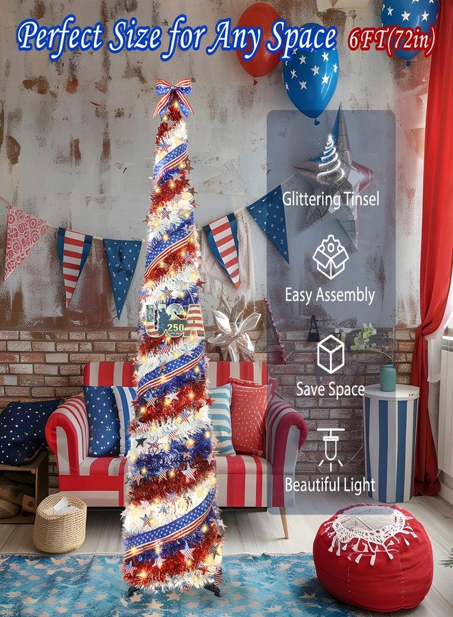 HMASYO شجرة زينة وطنية قابلة للطي من HMASYO بطول 6 أقدام للاحتفال بيوم الاستقلال الأمريكي، مزودة بـ 100 مصباح مؤقت - زينة الذكرى السنوية الـ 250 للولايات المتحدة الأمريكية، شجرة أقلام رصاص قابلة للطي ليوم الاستقلال، ويوم الذكرى، ويوم المحاربين القدامى - Image 3