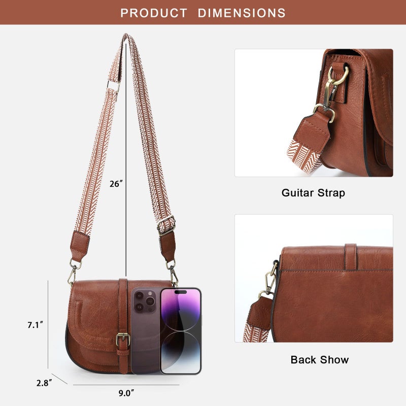 AFKOMST Crossbody Bags for Women,Small Saddle Purse and Boho Cross Body Handbags,Vegan Leather, Brown Guitar Strap - Image 5
