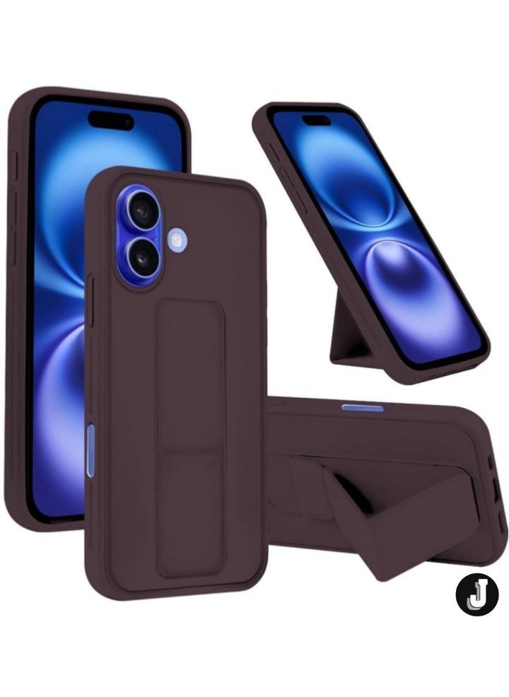 JAJEEK iPhone 16 Magnetic Car Mount Case – Maroon Silicone Kickstand with Hand Strap & Multi-Stand Feature - Image 1