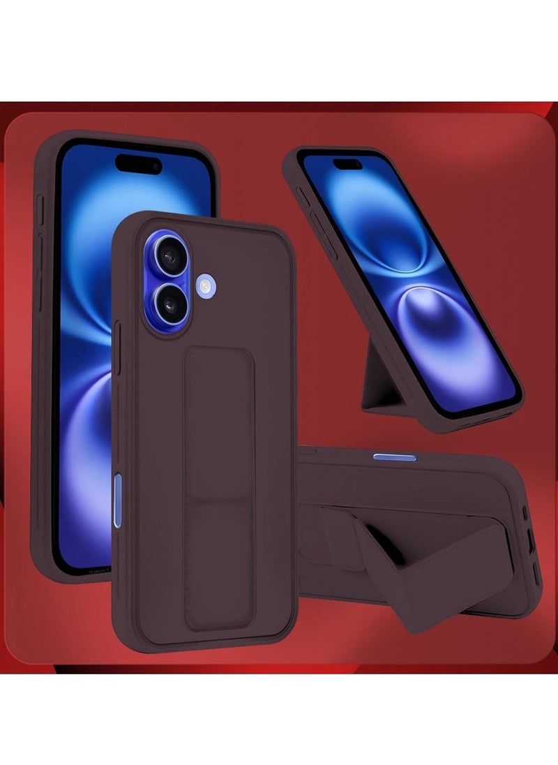 JAJEEK iPhone 16 Magnetic Car Mount Case – Maroon Silicone Kickstand with Hand Strap & Multi-Stand Feature - Image 2