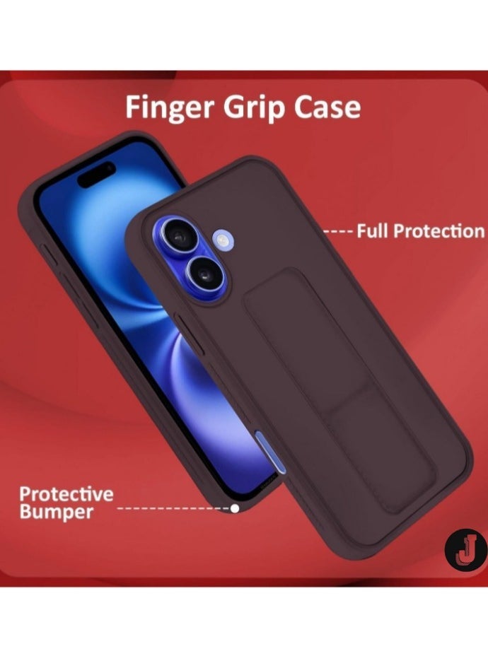 JAJEEK iPhone 16 Magnetic Car Mount Case – Maroon Silicone Kickstand with Hand Strap & Multi-Stand Feature - Image 3