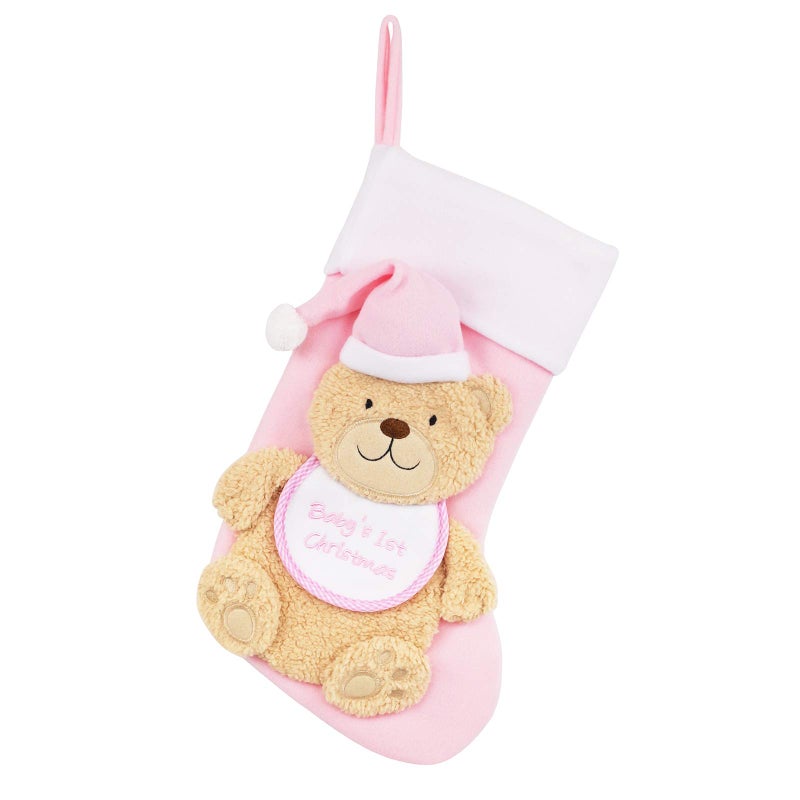 Etistta Babys 1st Christmas Stocking Baby Girls Baby Boys 18 inch Bear Babys First Christmas Stockings for Newborn Christmas Decor Pink