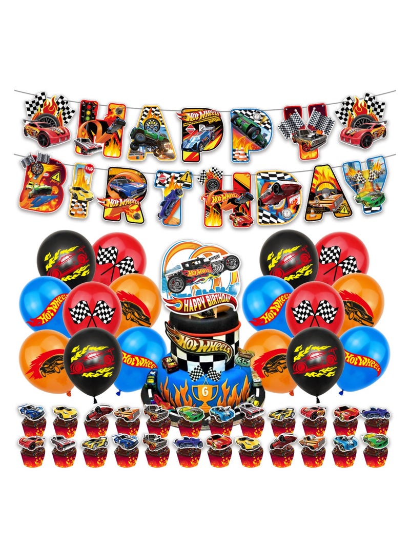 Race Car Birthday Party Supplies Kids Party Pack Decoration Party Supplies Banner Cake Topper Cupcake Topper Balloon - Image 2