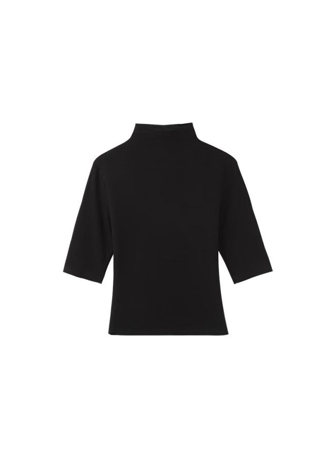 La Chapelle Women's Semi-high Neck Mid-sleeve T-shirt American Style Slim Fit Short Sleeve Base Shirt Dark Gray 2XL - Image 5