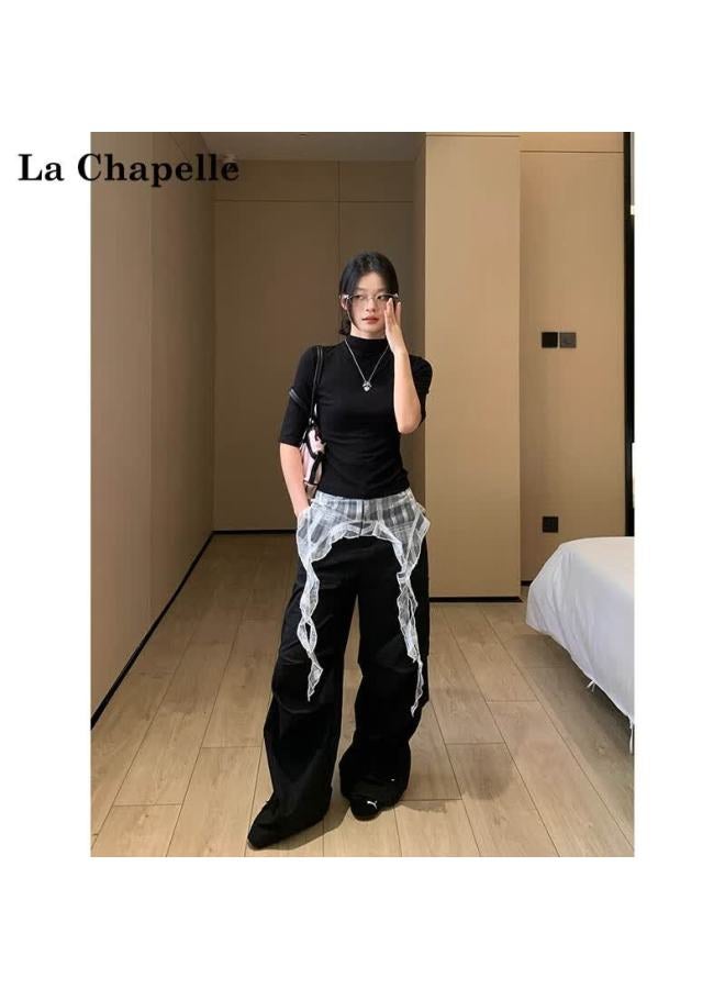 La Chapelle Women's Semi-high Neck Mid-sleeve T-shirt American Style Slim Fit Short Sleeve Base Shirt Dark Gray 2XL - Image 3