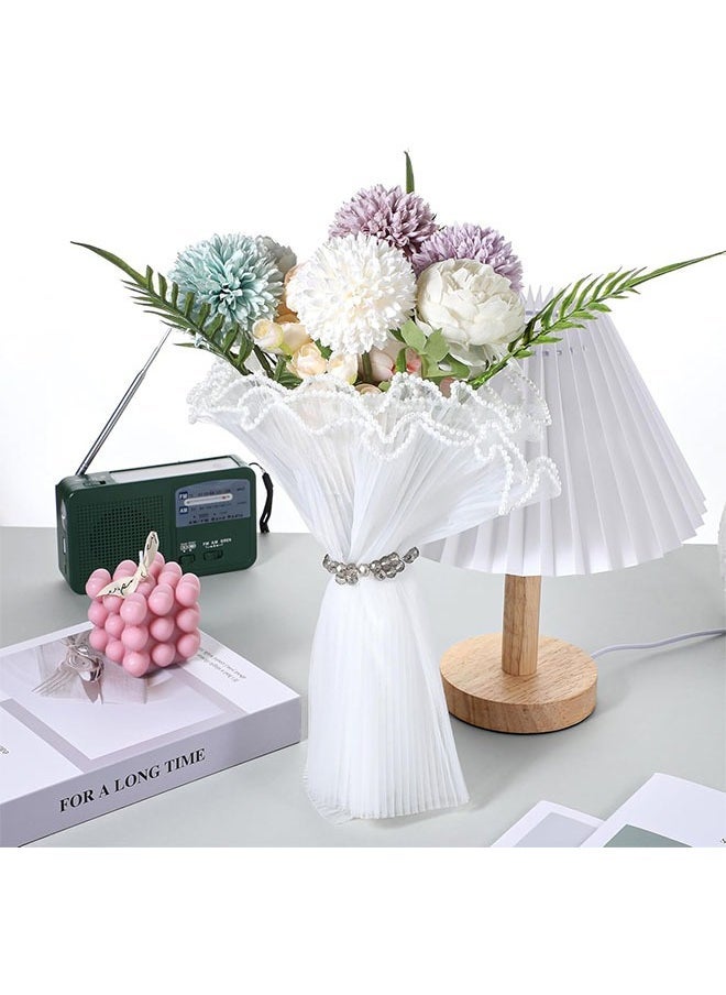 Flower Wrapping Paper White Pearl Mesh for Bouquets, Pearl Edge Wrinkle Bouquet Wrapping Paper Ruffle Yarn Translucent Wavy Net Floral Packaging Paper for Valentine's Day Mother's Day 4 Yards - Image 4