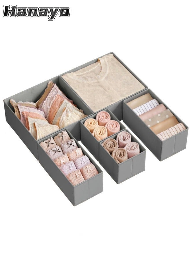 Hanayo 6 Pcs Closet Drawer Organizer Foldable Underwear and Bras Drawer Organizers Non-woven Fabric Storage Box Divider Bins for Bra Socks Underware Ties Clothes (Grey) - Image 1
