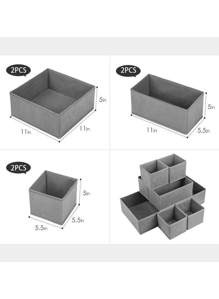 Hanayo 6 Pcs Closet Drawer Organizer Foldable Underwear and Bras Drawer Organizers Non-woven Fabric Storage Box Divider Bins for Bra Socks Underware Ties Clothes (Grey) - Image 2