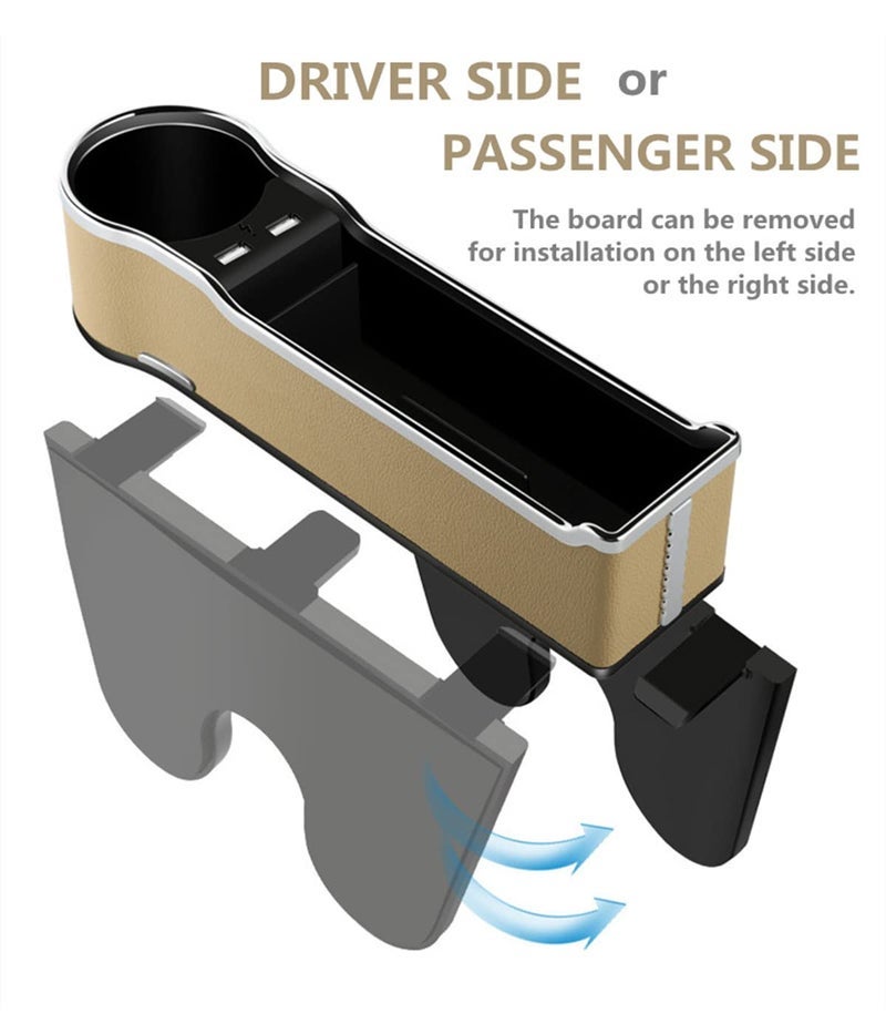 DEEYOTA Car Seat Gap Filler Organizer with Cup Holder and 2 USB Ports, Auto Console Side Storage Box Organizer for Front Seat (Beige)