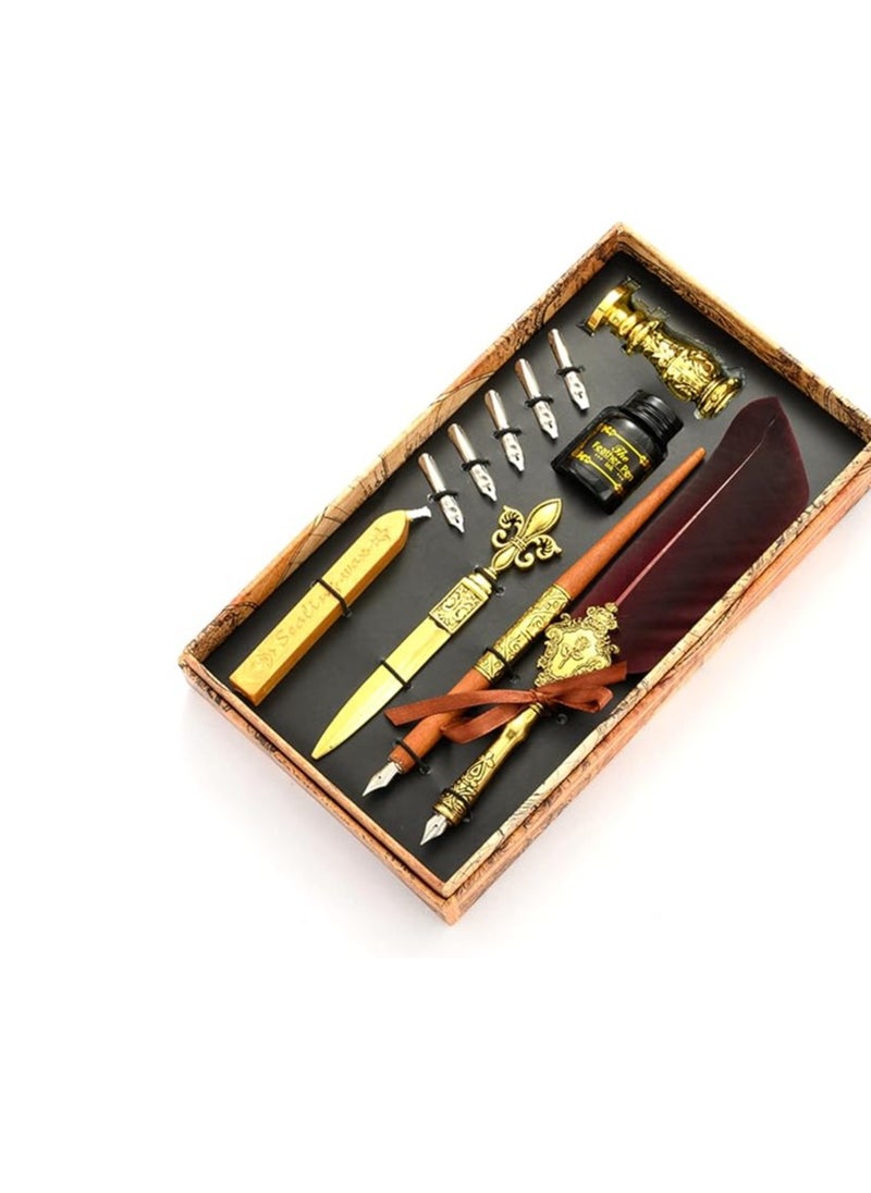 VolksRose Quill Pen and Ink Set, Calligraphy Feather Pen and Ink Set, Includes Dip Pen, 17 Replaceable Nib, Ink, Wax Seal Stamp, Wax Seal Stick, Envelope Opening Tool, Calligraphy Writing Pen Set Gift  - Image 1
