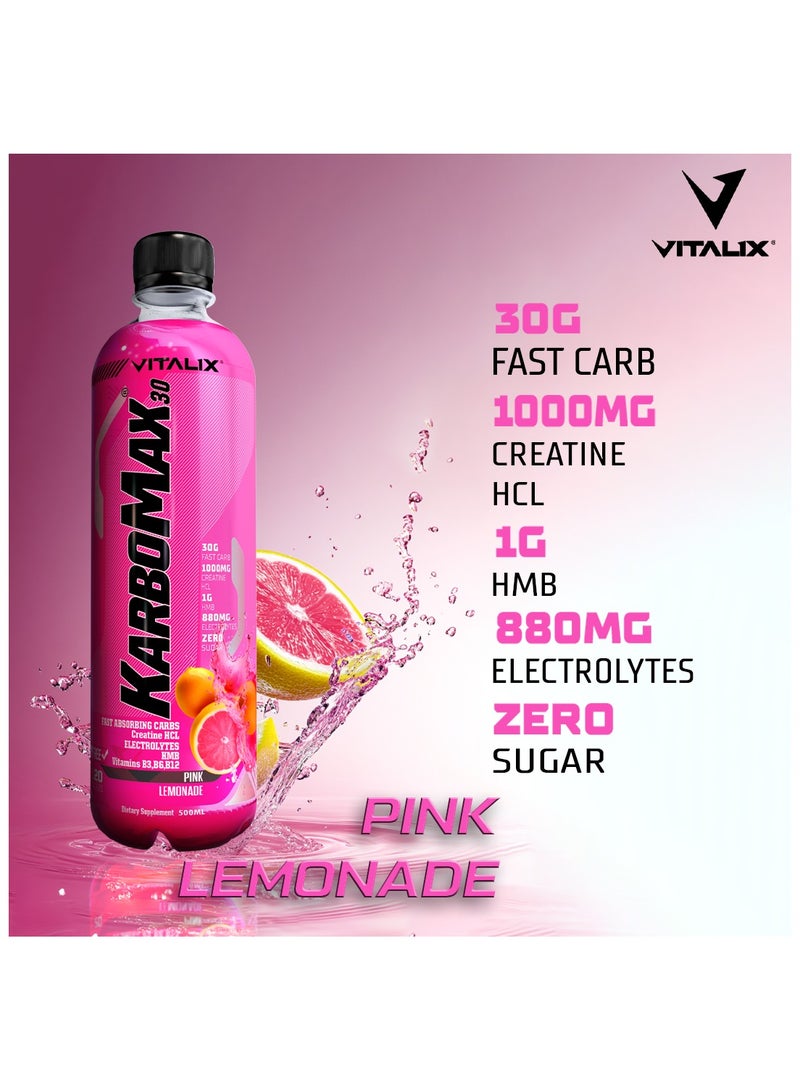 فيتاليكس كاربومكس 30 - مشروب كربوهيدرات سريع يحتوي على 30 جم كربوهيدرات، 1000 مجم كرياتين HCL، 1 جم HMB، 880 مجم إلكتروليتات، فيتامينات ب، بدون سكر، 500 مل (صندوق كامل يحتوي على 12 زجاجة، بنكهة الليمون الوردي) - Image 5