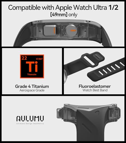 Aulumu A01 Titanium Case with Apple Watch Ultra Band 49MM | Luxury Design | Only for Apple Watch Band Ultra 1/2/3 49mm | Titanium Case with Black Straps - Image 3