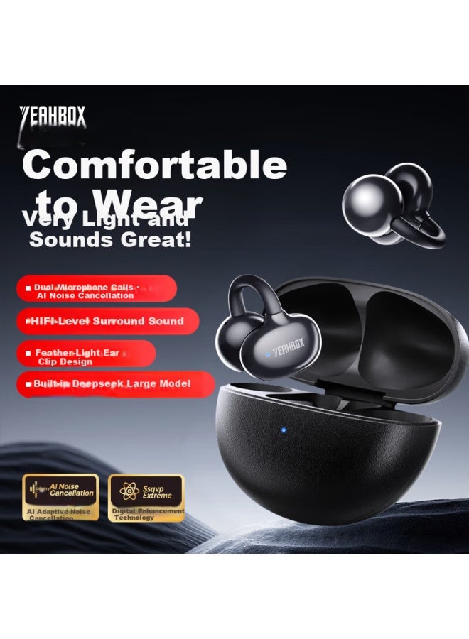 Yeahbox Popolite Bluetooth Ear Clip Bone Conduction Wireless Ai Active Noise Cancelling Long Battery Life Sports Call Headphones Birthday Gift Infinite Black - Image 1
