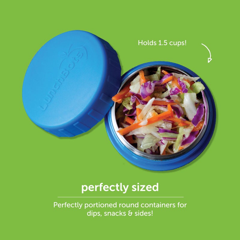 LunchBots Rounds Leak Proof 4 oz. Stainless Snack Container Jar, Set of 2, Blue Lid - Image 2