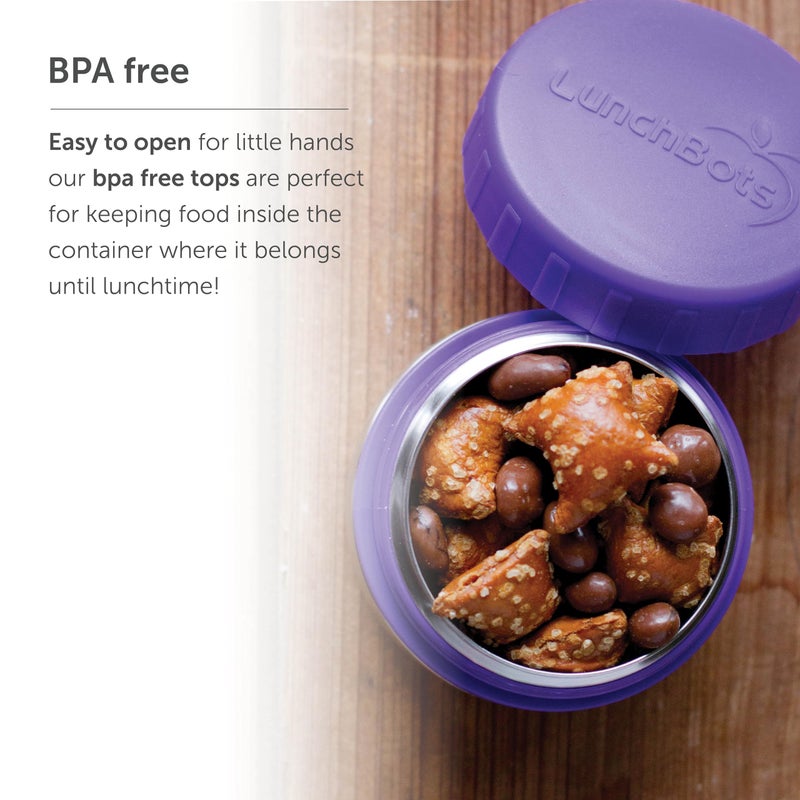LunchBots Rounds Leak Proof 4 oz. Stainless Snack Container Jar, Set of 2, Blue Lid - Image 5