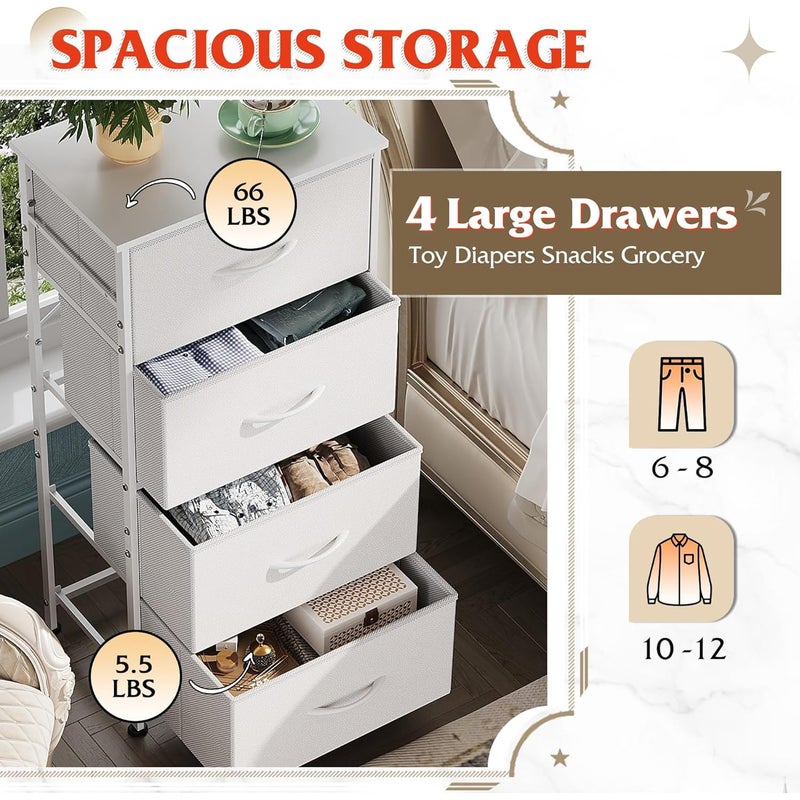 WLIVE Dresser with 4 Drawers, Storage Tower, Organizer Unit, Fabric Dresser for Bedroom, Hallway, Entryway, Closets, Sturdy Steel Frame, Wood Top, Easy Pull Handle, White - Image 3
