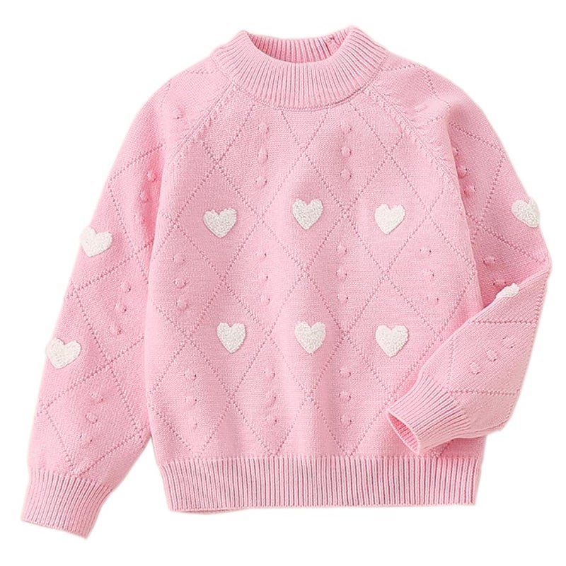 Peacolate 2-7T Spring Fall Little Girls 2pcs Clothing Set Heart Knit Sweater and Straight Jeans(Pink,2-3Years) - Image 3