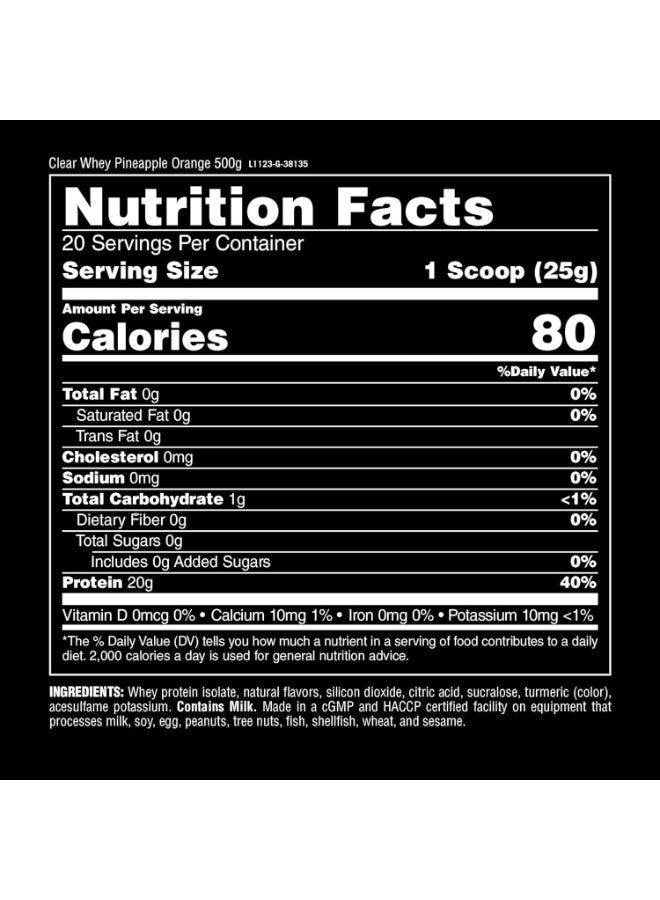 ANIMAL Universal Nutrition Animal Clear Whey Protein Isolate | Orange Pineapple | 500g | 20g Protein & 5g BCAAs | Lean Muscle & Recovery Support - Image 4