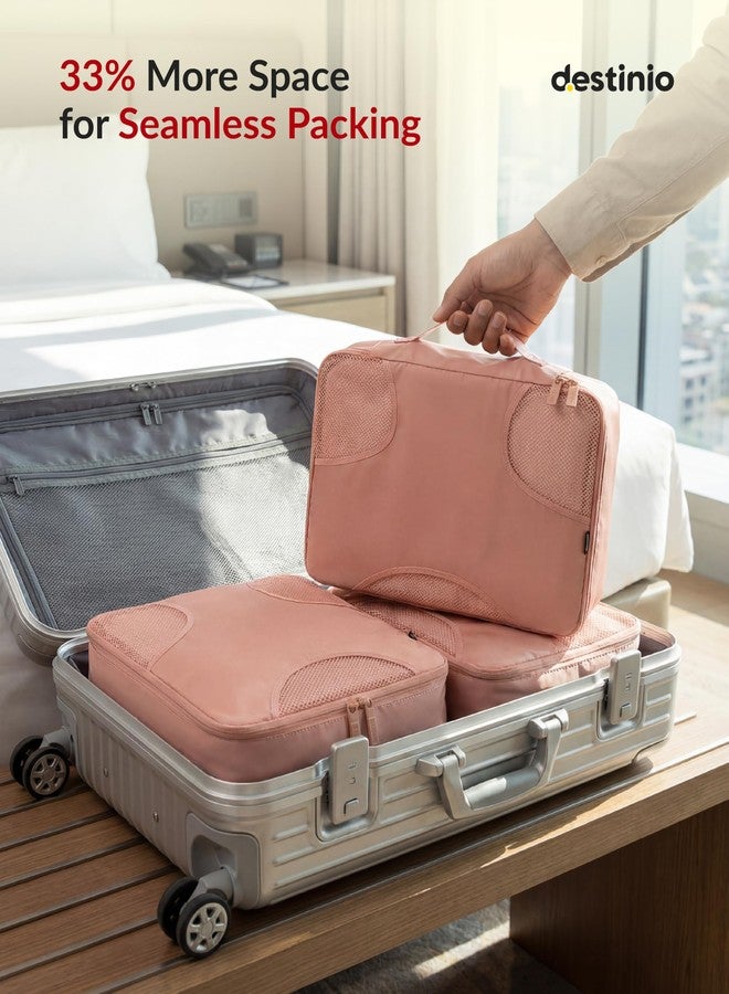 Destinio Packing Cubes for Travel, 6 in 1 Water Resistant Travel Organizer Pouch Set (4 Cubes+Drawstring Bag+Cosmetic Pouch) Luggage Suitcase Wardrobe Bags for Clothes, Packing Cubes (Pink) - Image 4