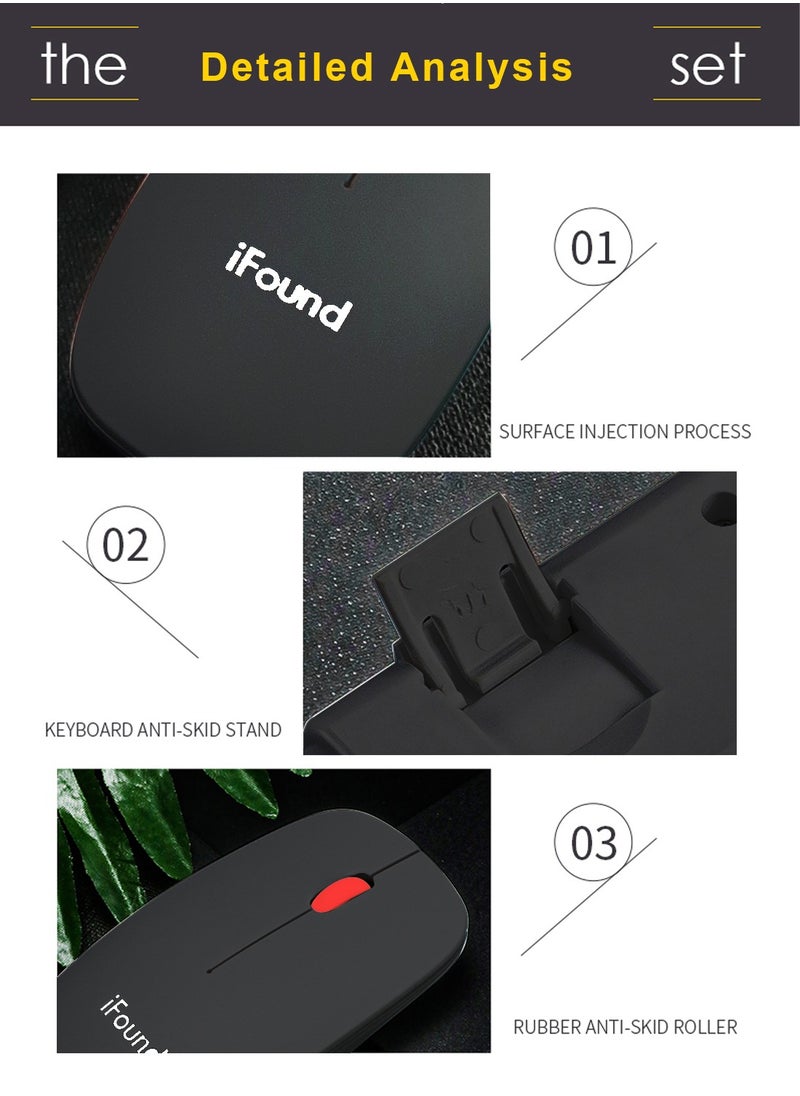 أي فاوند - 2.4G لوحة المفاتيح اللاسلكية والماوس، USB المدمجة الحجم لوحة المفاتيح الماوس كومبو ويندوز، الكمبيوتر، سطح المكتب، PC، الكمبيوتر المحمول الأسود الأحمر - Image 1