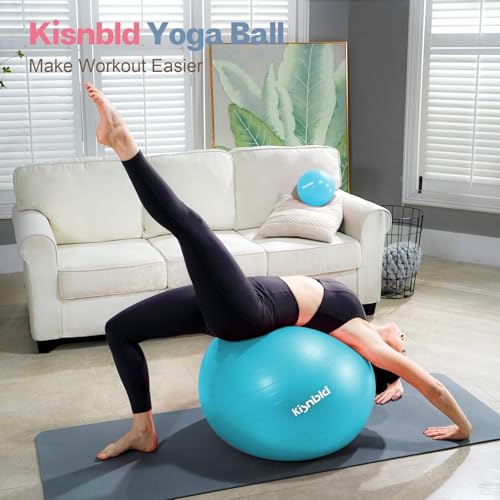 kisnbld Exercise Ball, Extra Thick Yoga Ball for Workout Pregnancy Stability, 4 Sizes Anti-Burst Balance Ball with Foot Pump - Heavy Duty Fitness Ball Chair for Office, Home & Gym - Image 2