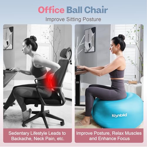 kisnbld Exercise Ball, Extra Thick Yoga Ball for Workout Pregnancy Stability, 4 Sizes Anti-Burst Balance Ball with Foot Pump - Heavy Duty Fitness Ball Chair for Office, Home & Gym - Image 3