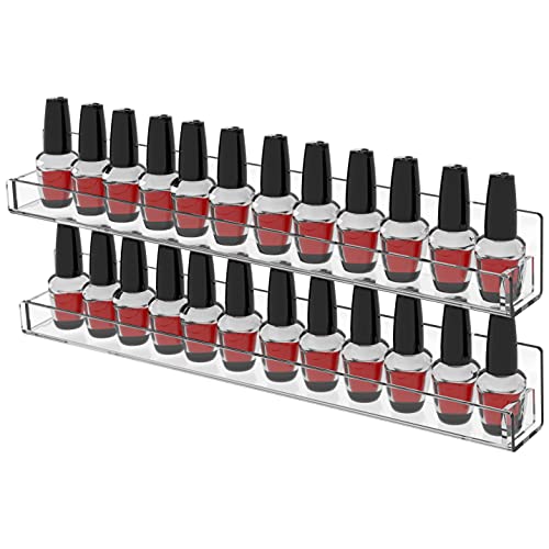 Cq acrylic Nail Polish Wall Rack,15 Inch 2 Pack Hanging Clear Acrylic Nail Polish Rack Wall Mounted Shelf for Nail Salon Wall Essential Oil Shelf,Gel Fingernail Polish Holder,Tattoo Studio Decor Paint - Image 1