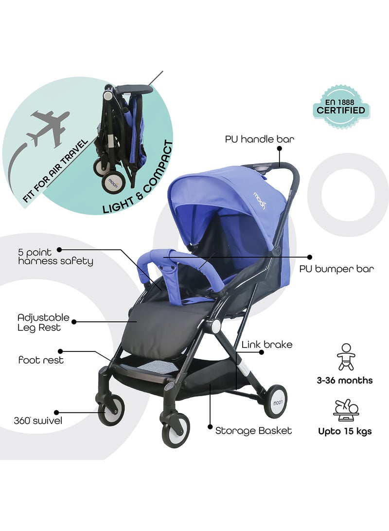 Moon Compact Stroller – Fold, Cabin-Approved, Air Travel Friendly, Lightweight, Easy Carry, for 0–3Y (0–18kg) – Cyan Blue - Image 2