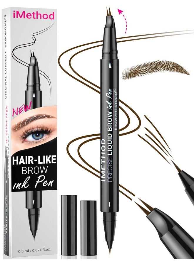iMethod Curved Eyebrow Pen - Eyebrow Pencil, Brow Pencil 2-In-1 Dual-Ended Microblading Eyebrow Pen With Micro-Fork-Tip And Precise Brush-Tip Create Natural Hair-Like Brows, Last All-Day, Dark Brown - Image 1