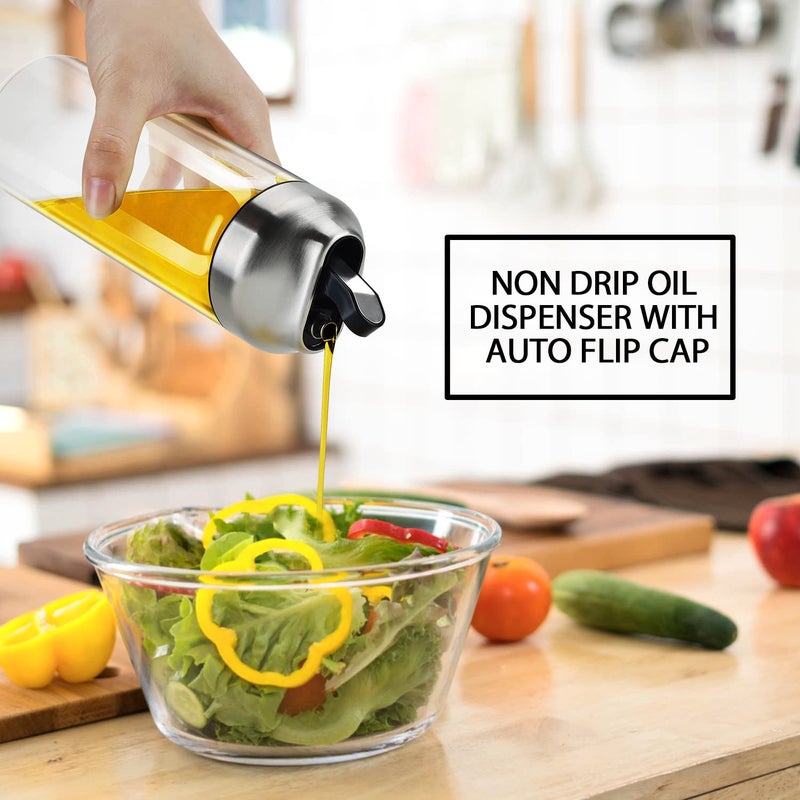 Aelga Olive Oil Dispenser - 14 OZ Glass Oil and Vinegar Dispenser Bottles Set for Kitchen No Drip-Set of 2 - Image 2