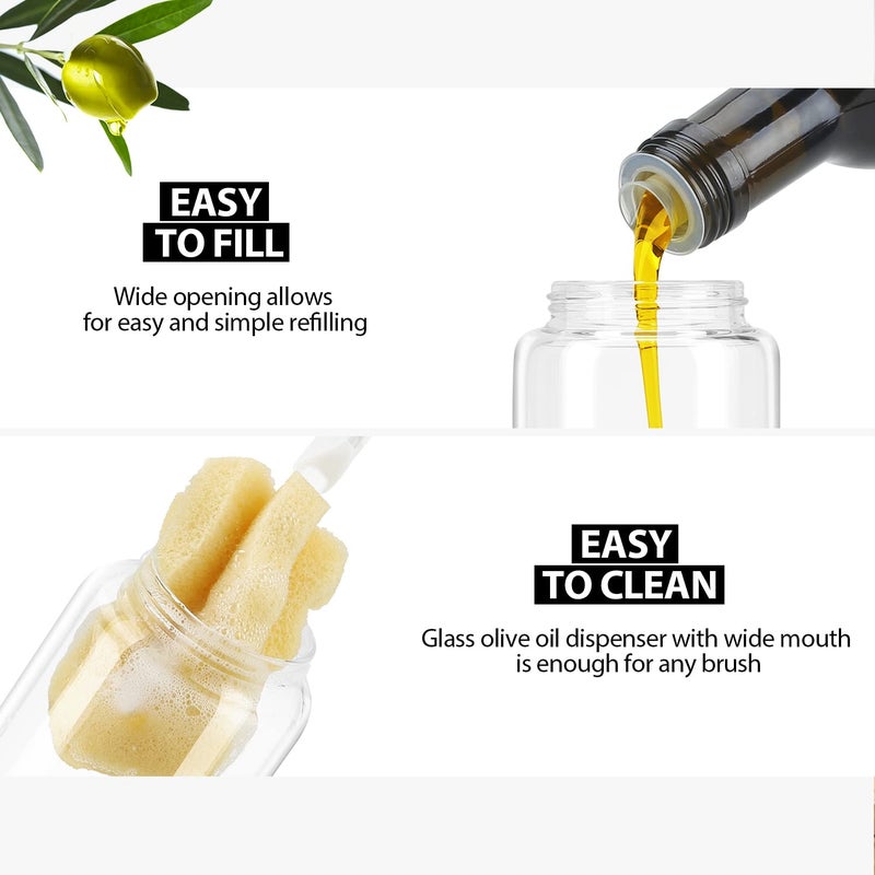Aelga Olive Oil Dispenser - 14 OZ Glass Oil and Vinegar Dispenser Bottles Set for Kitchen No Drip-Set of 2 - Image 3