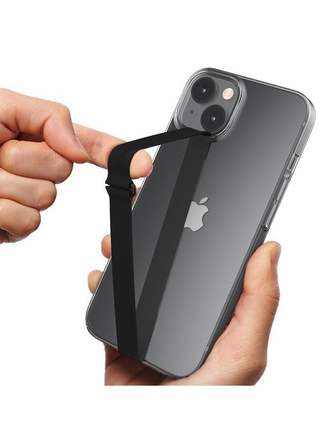 Sinjimoru Stretching Silicone Phone Strap as Cell Phone Grip Holder, Reusable Slim Cell Phone Holder for Hand with Clip for Galaxy & iPhone Case. Sinji Finger Strap Clip Black 210 - Image 1