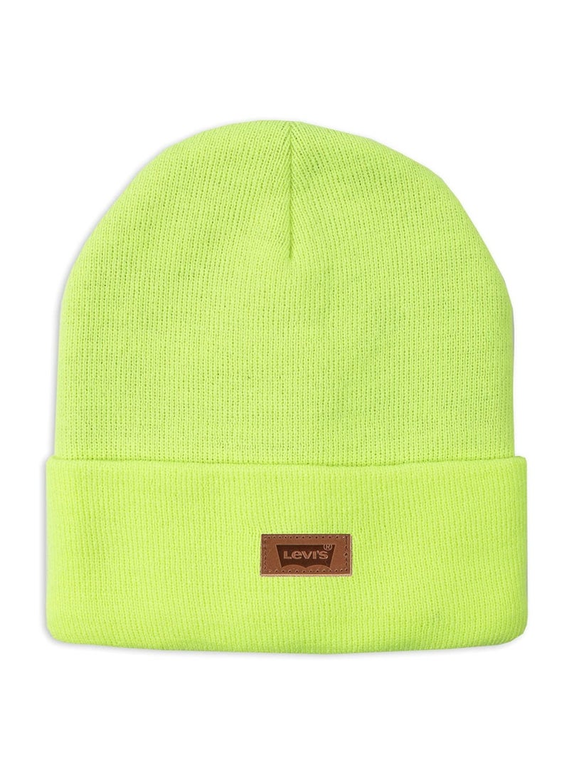 Levi's Levi's Classic Warm Winter Knit Beanie Hat Cap Fleece Lined for Men and Women Beanie Hat, Neon Yellow Solid, One Size  - Image 1