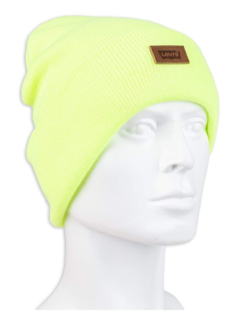 Levi's Levi's Classic Warm Winter Knit Beanie Hat Cap Fleece Lined for Men and Women Beanie Hat, Neon Yellow Solid, One Size  - Image 2