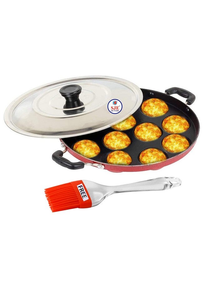 Sjeware Non Stick Appam Patra 12 Cavity with Stainless Steel Lid and Silicon Brush