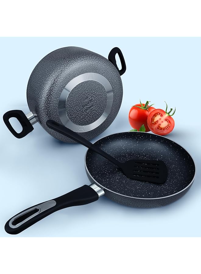 إمبكس طقم أواني طهي رويال جرانيت غير لاصق، مكون من ١٠ قطع، مقلاة ٢٤ سم، ٣ قدور بغطاء ٢٨ سم، قدر حليب بغطاء ١٨ سم وملعقة مسطحة، خالٍ من حمض بيرفلورو الأوكتانويك (PFOA) NCB ٧١١٠ - Image 4