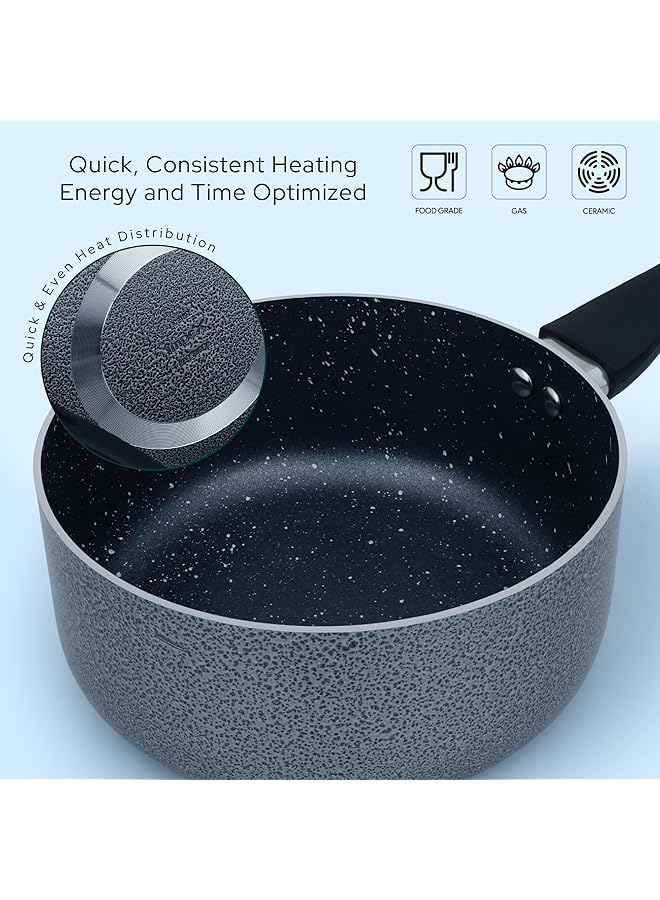 إمبكس طقم أواني طهي رويال جرانيت غير لاصق، مكون من ١٠ قطع، مقلاة ٢٤ سم، ٣ قدور بغطاء ٢٨ سم، قدر حليب بغطاء ١٨ سم وملعقة مسطحة، خالٍ من حمض بيرفلورو الأوكتانويك (PFOA) NCB ٧١١٠ - Image 5