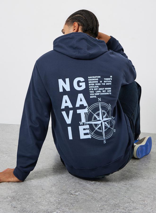 Styli Navy Blue Graphic Print Relaxed Fit Hoodie - Image 1