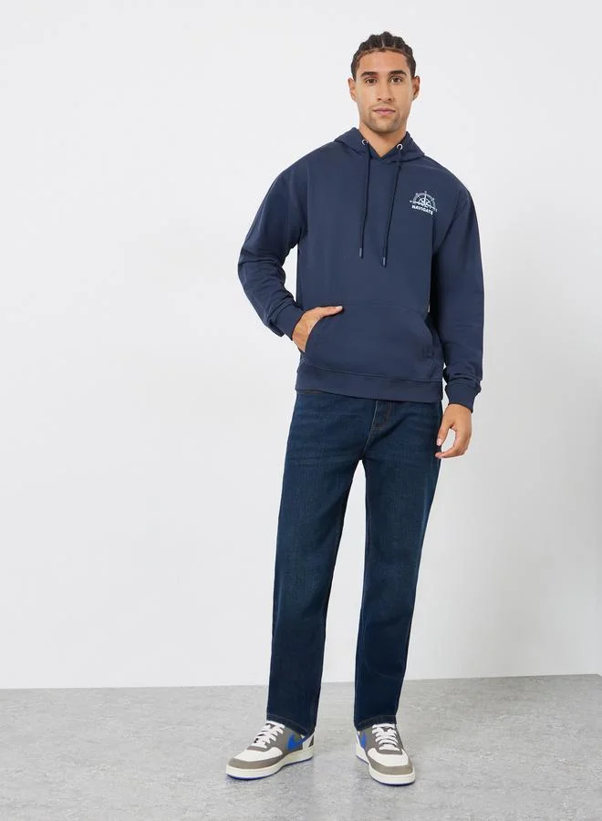 Styli Navy Blue Graphic Print Relaxed Fit Hoodie