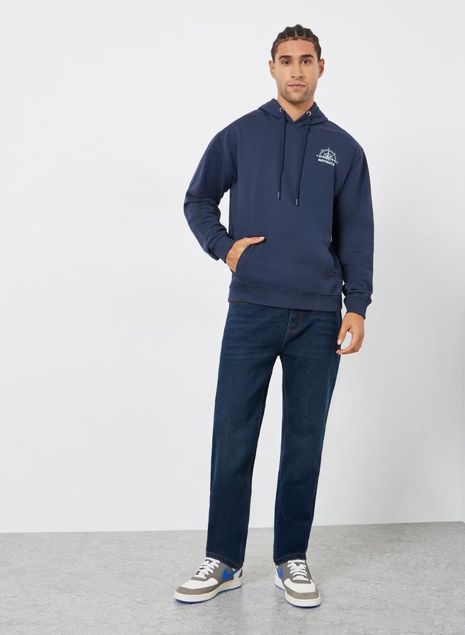 Styli Navy Blue Graphic Print Relaxed Fit Hoodie - Image 2