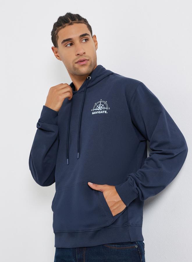 Styli Navy Blue Graphic Print Relaxed Fit Hoodie - Image 3