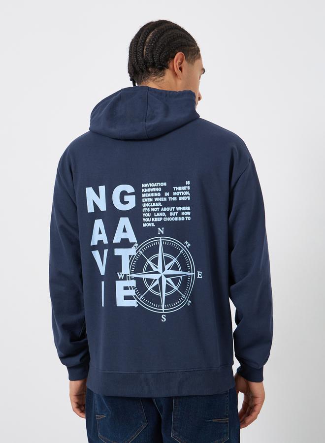 Styli Navy Blue Graphic Print Relaxed Fit Hoodie - Image 5